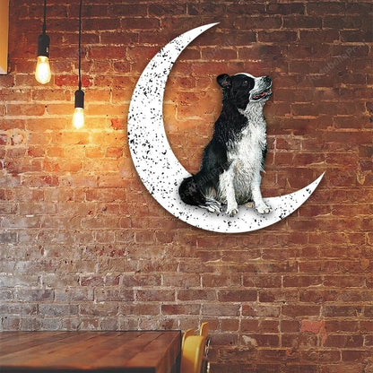 Dog Metal Sign Border Collie Sit On The Moon Dog Wall Sign Gift for Dog Lover - 8 inches - metal sign