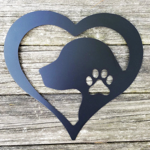 Dog Love Heart Metal Sign Heart Shaped Sign With Dog Silhouette & Paw Print For Dog Lovers - 8 inches - metal sign