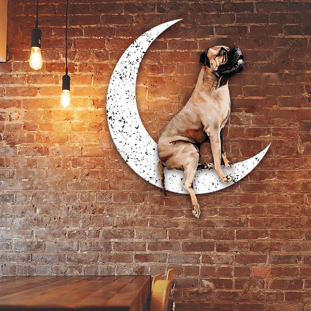 Dog Metal Sign Bullmastiff Sit On The Moon Dog Wall Sign Gift for Dog Lover - 8 inches - metal sign