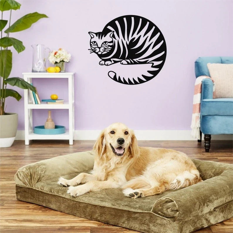 Metal Cat Art Geometric Cat Decor ation Wall Hangings Metal Sign Cat Lover Gift - 8 inches - metal sign