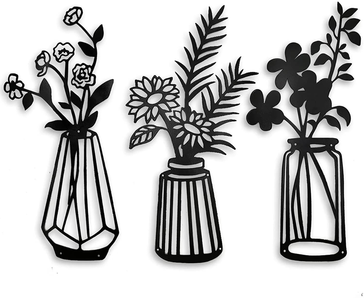 Metal Flowers Wall Decor Metal Wall Sculpture for Patio Balcony Black Metal Wall Decor Art for Living Room Bathroom Bedroom Dining Room - 8 inches - metal sign