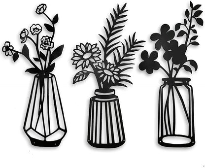 Metal Flowers Wall Decor Metal Wall Sculpture for Patio Balcony Black Metal Wall Decor Art for Living Room Bathroom Bedroom Dining Room - 8 inches - metal sign