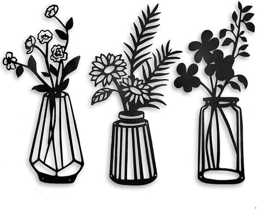 Metal Flowers Wall Decor Metal Wall Sculpture for Patio Balcony Black Metal Wall Decor Art for Living Room Bathroom Bedroom Dining Room - 8 inches - metal sign