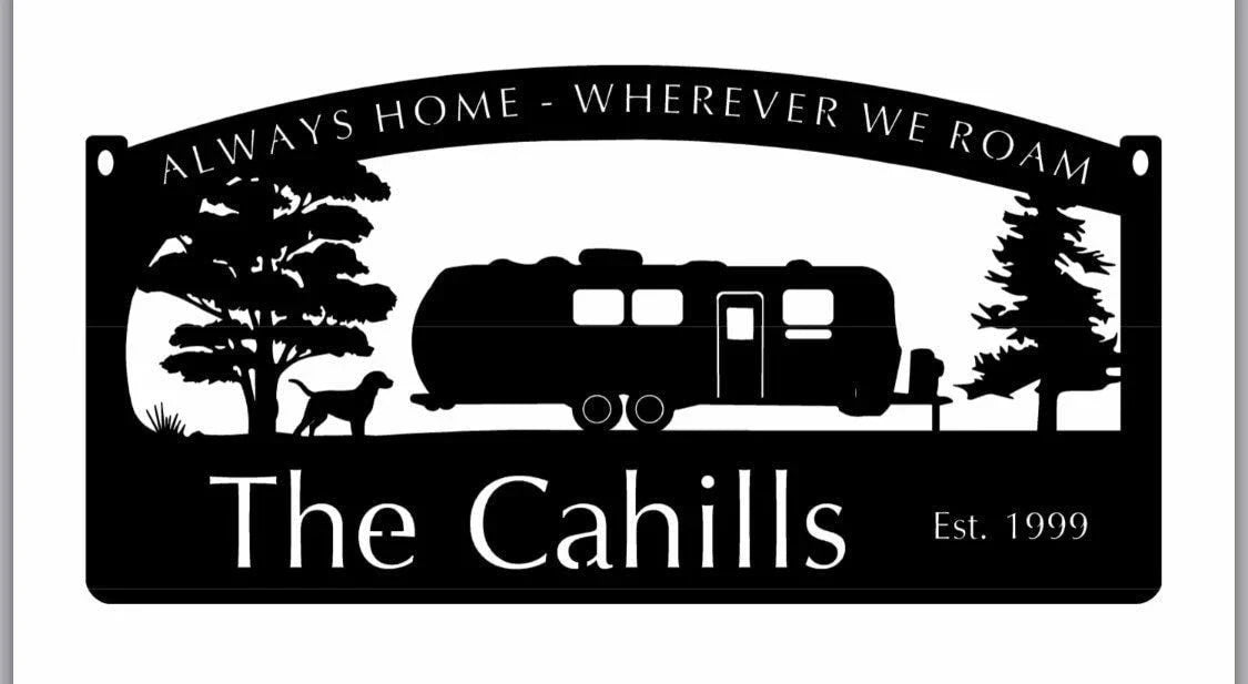 Metal Airstream Camper Sign With Dog And Camper Metal House Sign - 8 inches - metal sign