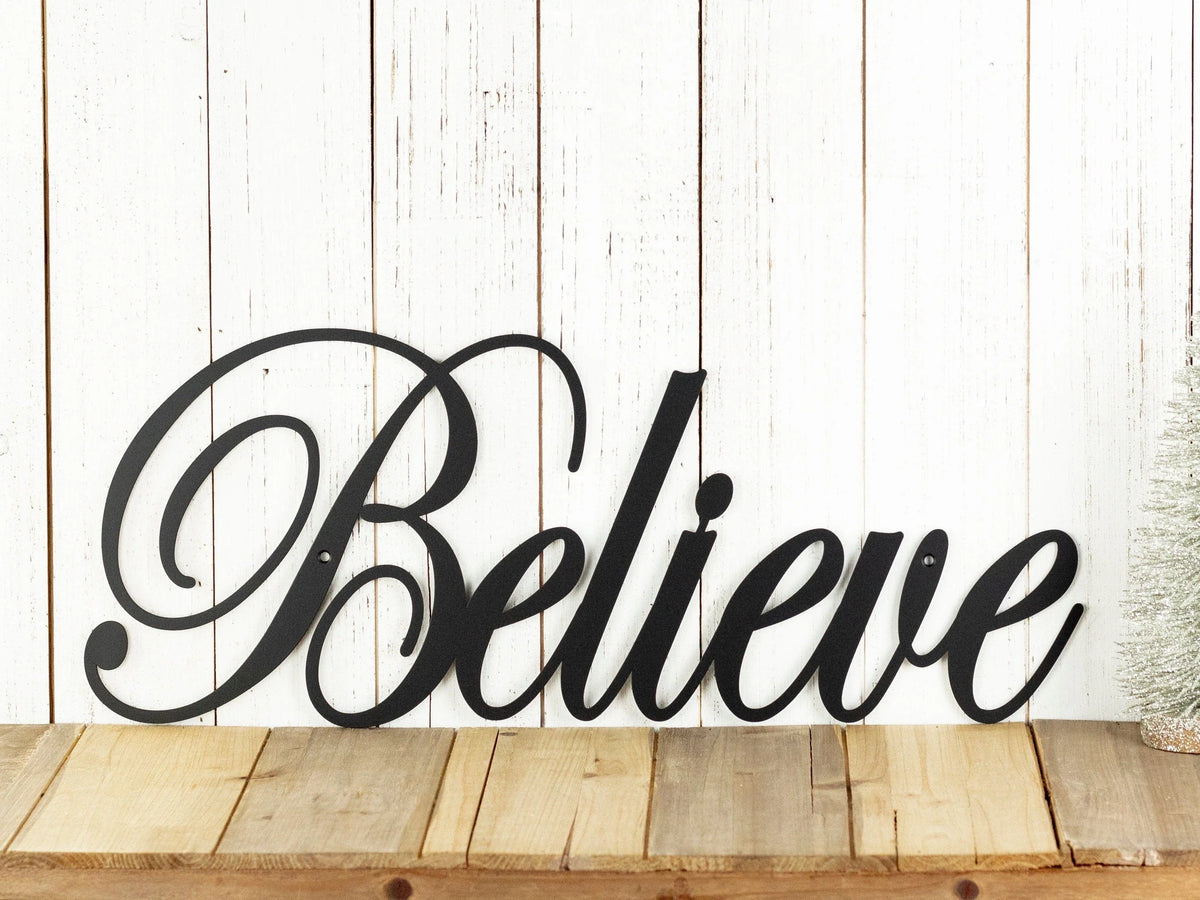 Believe Metal Sign Christmas Decor Metal Wall Decor Sign Wall Hanging Outdoor Sign Inspirational Wall Art - 8 inches - metal sign