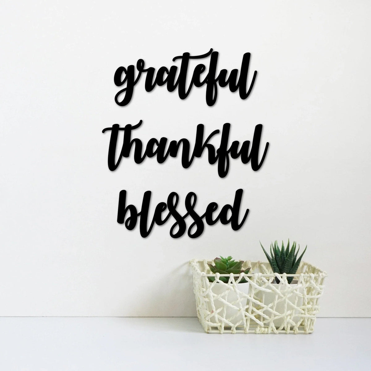Grateful Thankful Blessed Metal Word Art Grateful Sign Thankful Art Blessed Sign Script Words For The Wall Scripture Wall Art - 8 inches - metal sign
