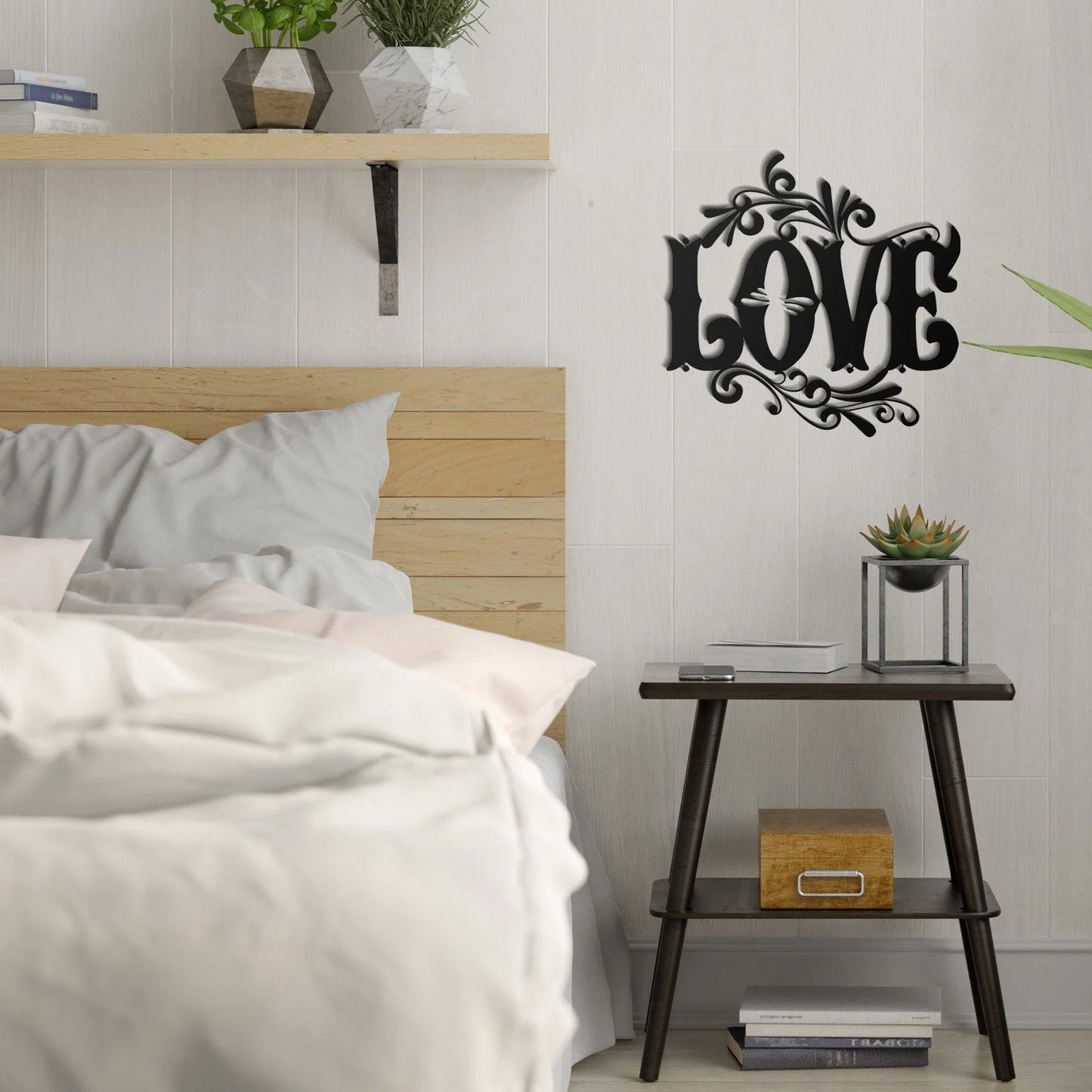 Love With Flourishes Metal Wall Decor Love Metal Sign For Home Housewarming Gift Living Room Decor - 8 inches - metal sign