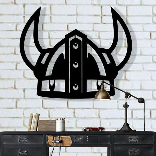 Viking Warrior Helmet Metal Viking Decor Viking Silhouette Nordic Mythology Art Metal Wall Hangings Interior Decoration - 8 inches - metal sign