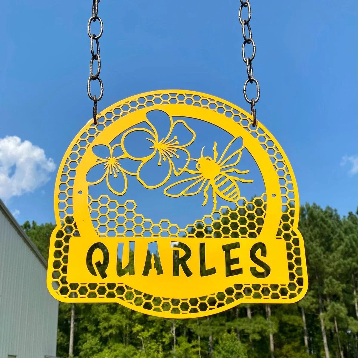 Honey Bee Honey Comb Name Sign Cut Metal Sign Metal House Sign - 8 inches - metal sign