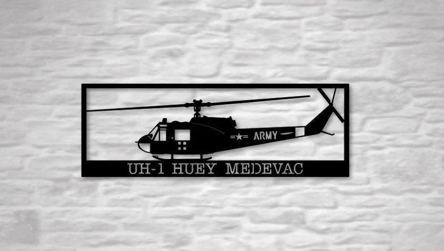 Uh1 Huey Medevac Helicopter Us Metal Sign Cut Metal Sign Wall Decor - 8 inches - metal sign