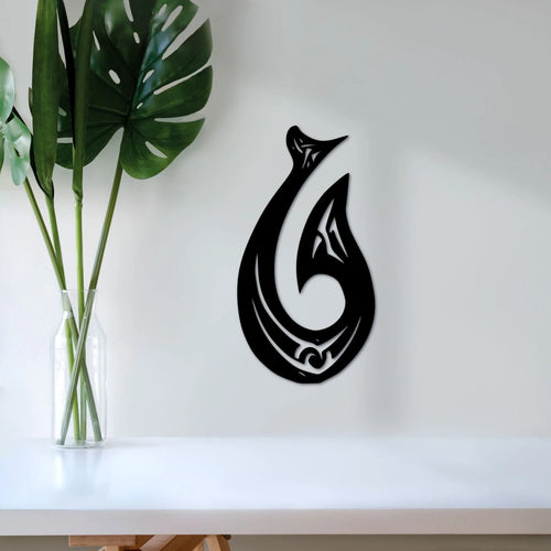 Fish Hook Decor Metal Fish Hook Art Fish Hook Ornament Hawaiian Tribal Decor Metal Wall Decor Kids Room Decor - 8 inches - metal sign