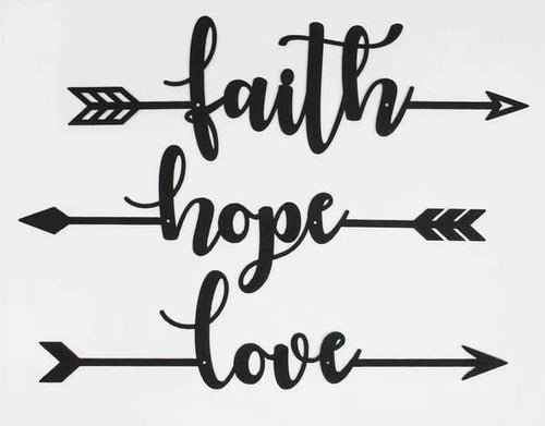 Faith Hope Love Arrows Cut Metal Sign Metal House Sign - 8 inches - metal sign