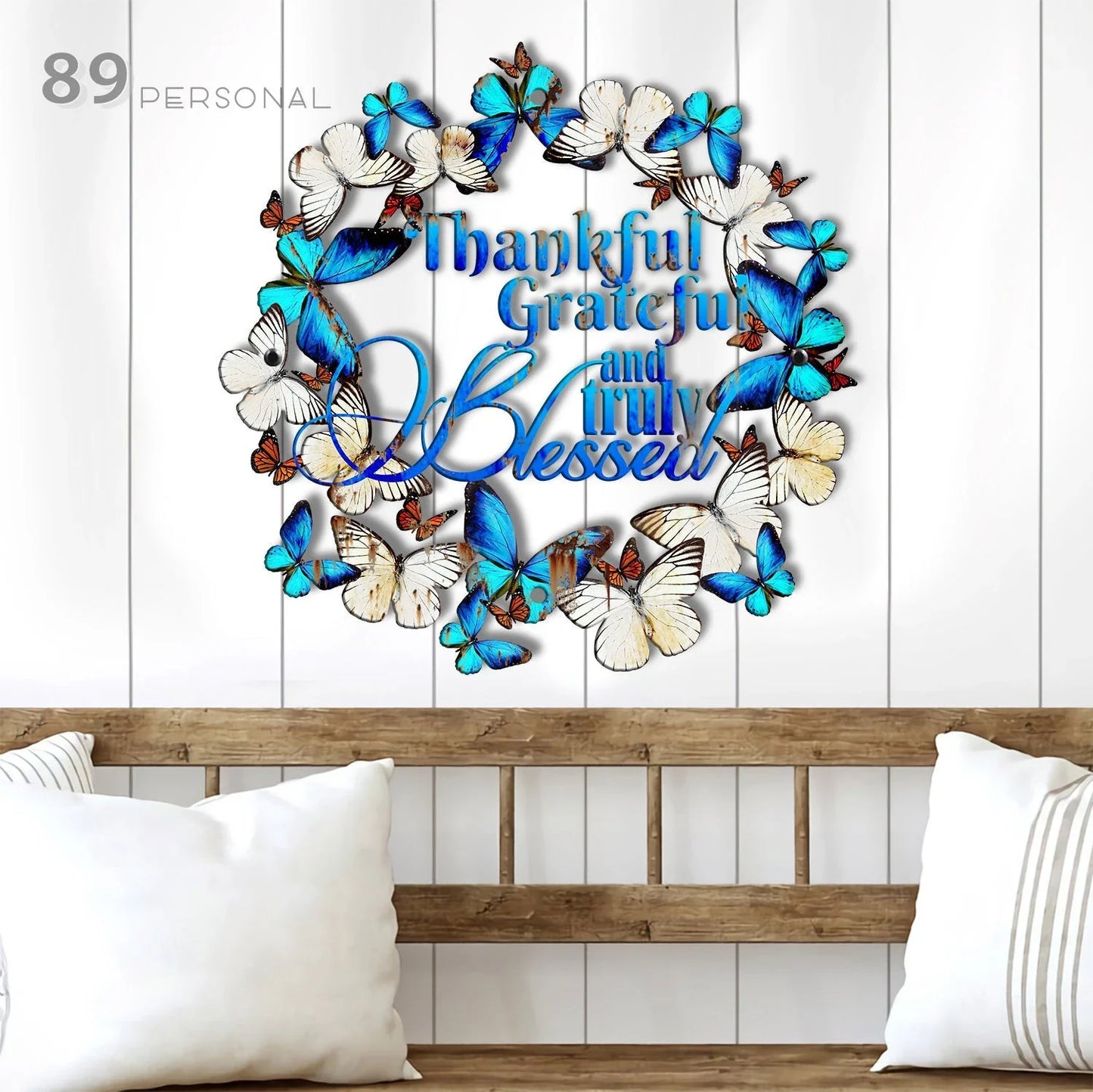 Thankful Grateful And Truly Blessed Metal House Sign - 8 inches - metal sign