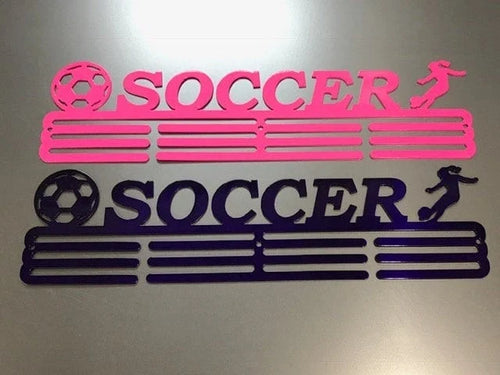 Soccer Medal Hanger Holder Display Rack Female 3 Rung Cut Metal Sign - 8 inches - metal sign