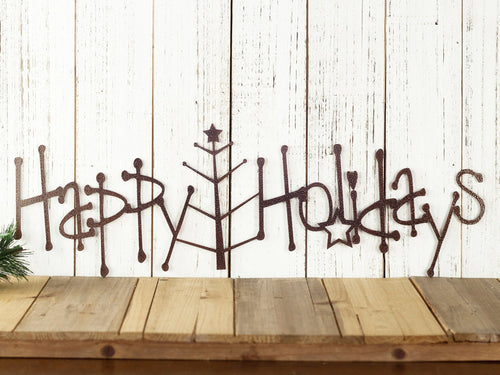 Happy Holidays Metal Sign With Christmas Tree Copper Christmas Tree Outdoor Sign Holiday Decor Christmas - 8 inches - metal sign