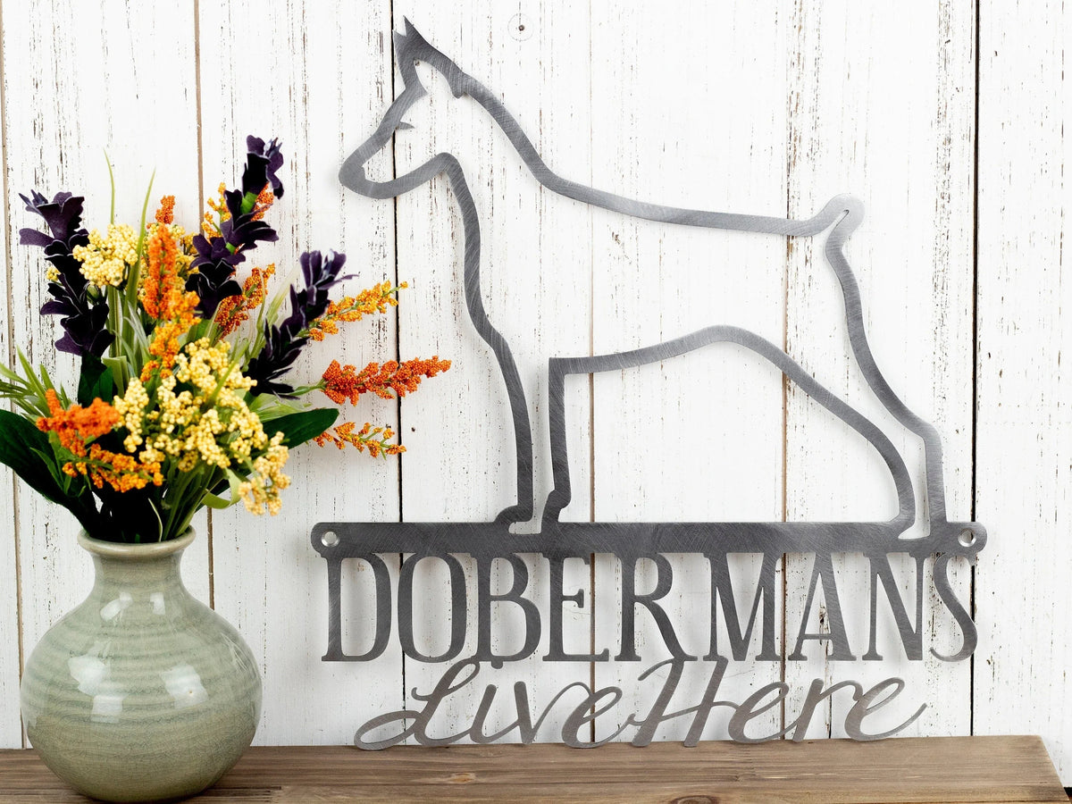 Doberman Sign Doberman Pinscher Dog Silhouette Sign Beware Of Dog Sign Doberman Gift Laser Cut Metal Raw Steel Shown - 8 inches - metal sign