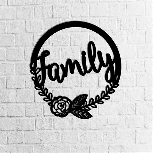 Family Wreath Door Wreath Flower Wreath Metal Sign Plasma Cut Steel Sign steel Art Powder Coated printed - 8 inches - metal sign