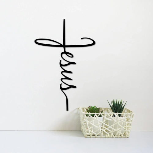 Jesus Cross Metal Sign Cross Wall Decor Religious Art Faith Gift Bible And Scripture Sign Jesus Word Art Jesus Word In Cross - 8 inches - metal sign