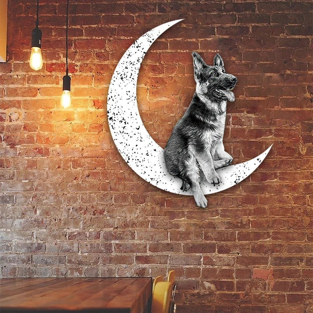 Dog Metal Sign German shepherd Sit On The Moon Gift for Dog Lover - 8 inches - metal sign