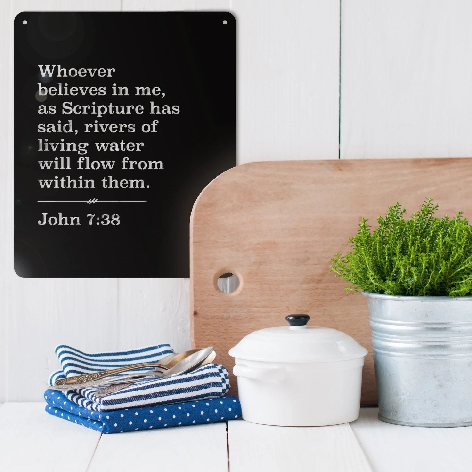 John 7 38 Scripture Metal Sign John 738 Metal Wall Decor Bible Verse John Bible Verse Metal Sign - 8 inches - metal sign