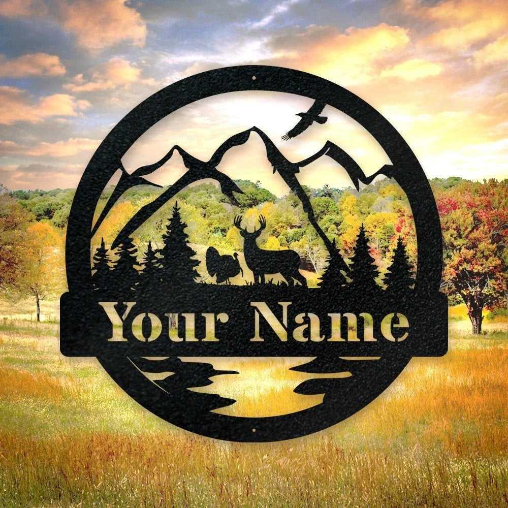 Deer & Turkey Sign New Hunting Decor Deer Hunter Gift Turkey Hunter Gift Camp Sign Christmas Gift For Him Metal Name Sign Fathers Day - 8 inches - metal sign