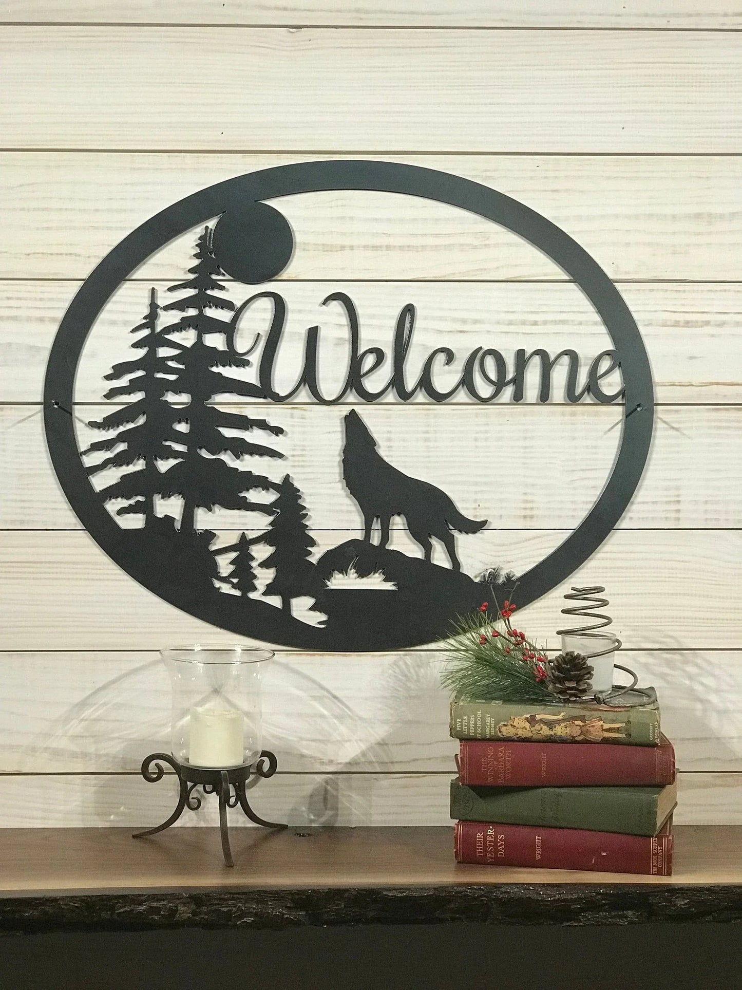Large Metal Wolf Howling Welcome Sign 20 Inch Rustic Metal Decor Large Metal Sign - 8 inches - metal sign