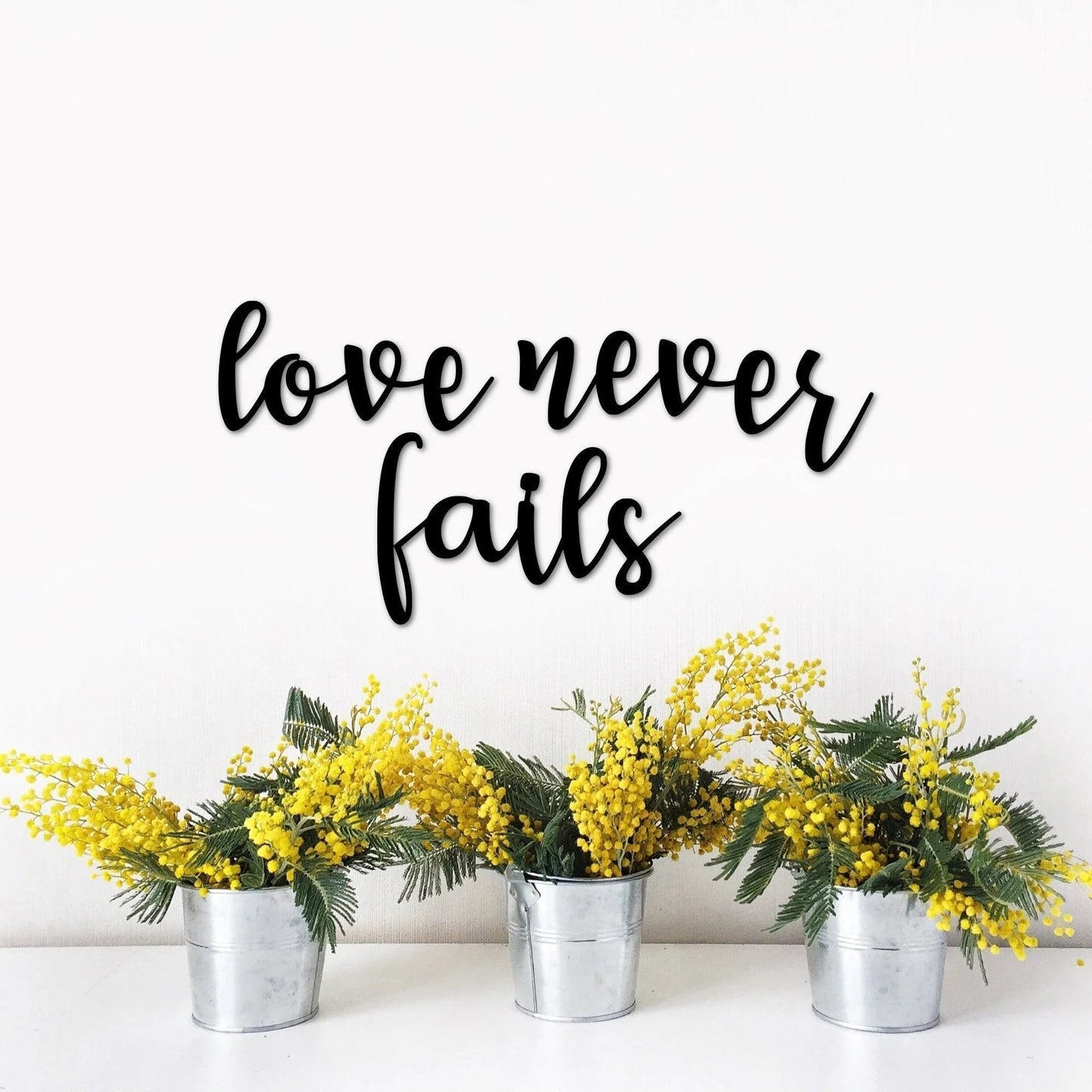 Love Never Fails Metal Wall Words Love Quote For The Wall Inspirational Sayings Love Decor For Master Bedroom Religious Scripture - 8 inches - metal sign