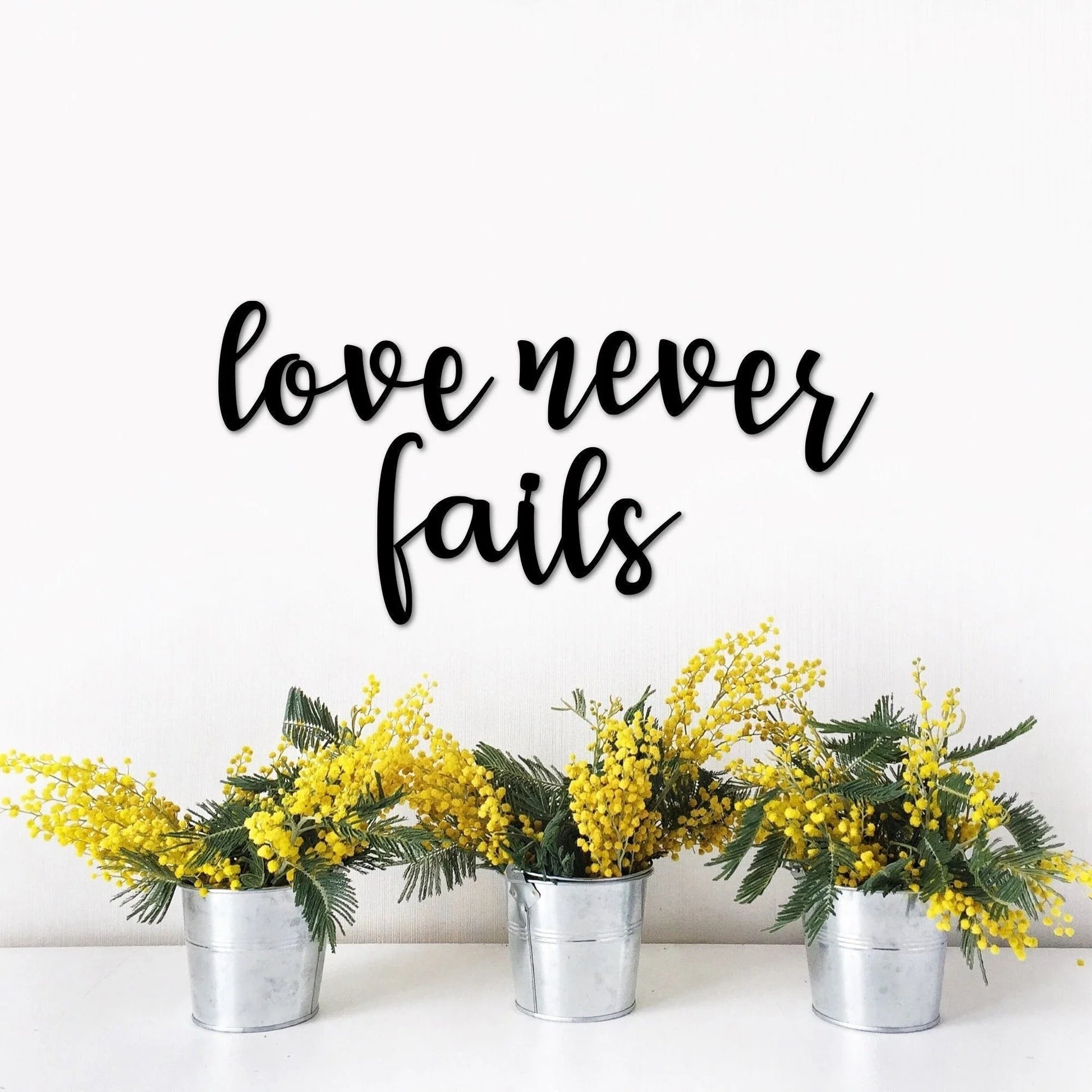Love Never Fails Metal Wall Words Love Quote For The Wall Inspirational Sayings Love Decor For Master Bedroom Religious Scripture - 8 inches - metal sign