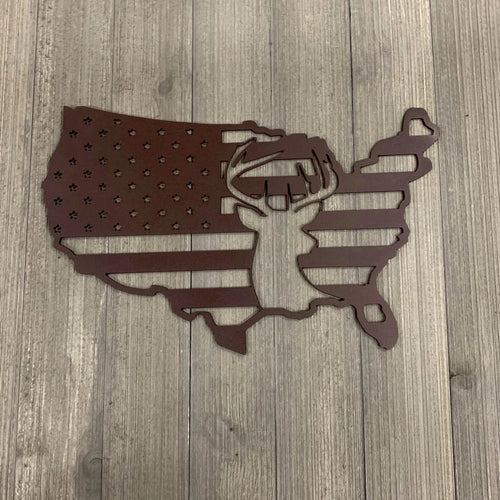 Deer Usa Flag Metal Sign Cutout Cut Metal Sign Wall Metal Art - 8 inches - metal sign