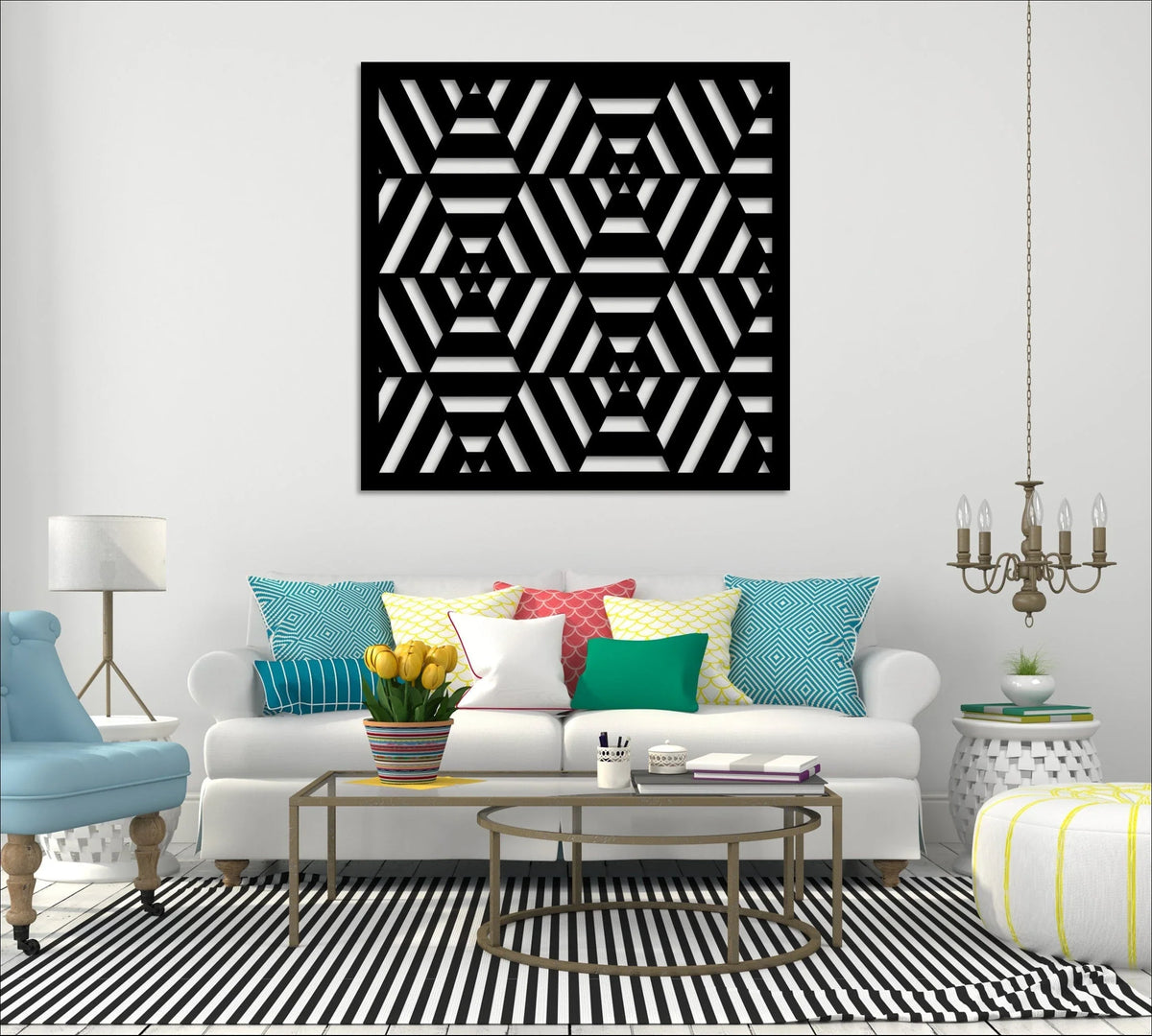 Metal Minimilist Decorative Panel Geometrical Privacy Screen Steel Panel Outdoor Or Indoor Dp36 - 8 inches - metal sign