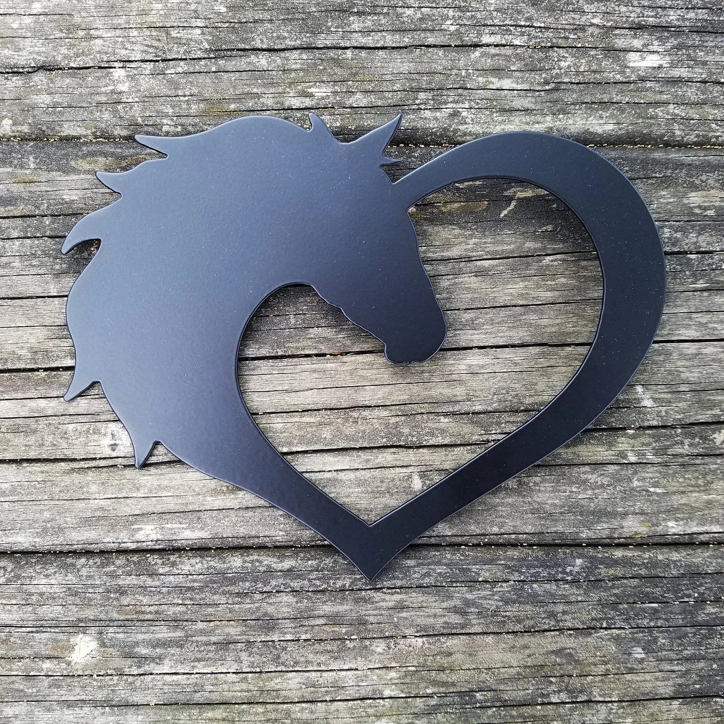 Horse Love Heart Metal Sign Heart Shaped Steel Sign With Horse Silhouette Wall Hanging Horse Decor For Equestrians - 8 inches - metal sign