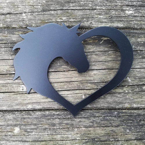 Horse Love Heart Metal Sign Heart Shaped Steel Sign With Horse Silhouette Wall Hanging Horse Decor For Equestrians - 8 inches - metal sign