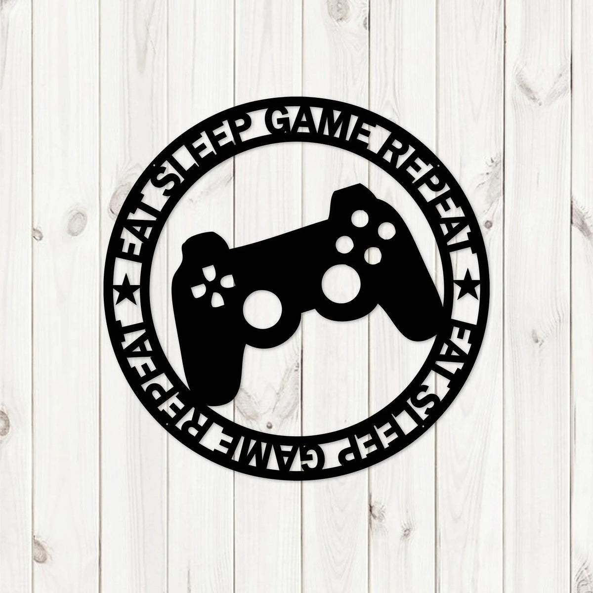 Eat Sleep Game Repeat Laser Cut Sign Laser Cut Gaming Sign Metal Gaming Sign - 8 inches - metal sign