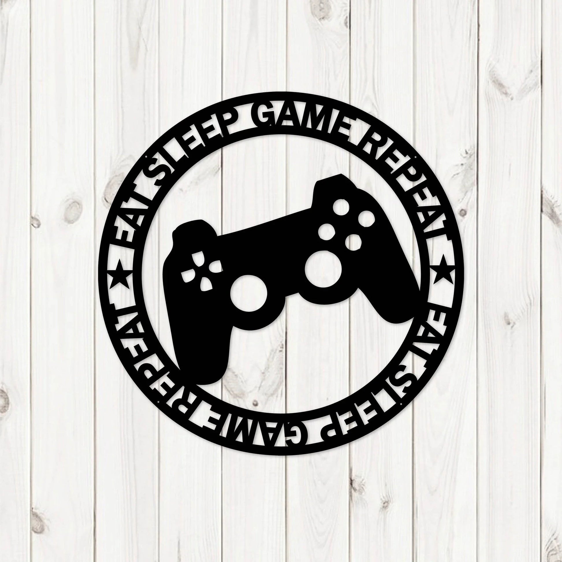 Eat Sleep Game Repeat Laser Cut Sign Laser Cut Gaming Sign Metal Gaming Sign - 8 inches - metal sign
