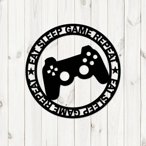 Eat Sleep Game Repeat Laser Cut Sign Laser Cut Gaming Sign Metal Gaming Sign - 8 inches - metal sign