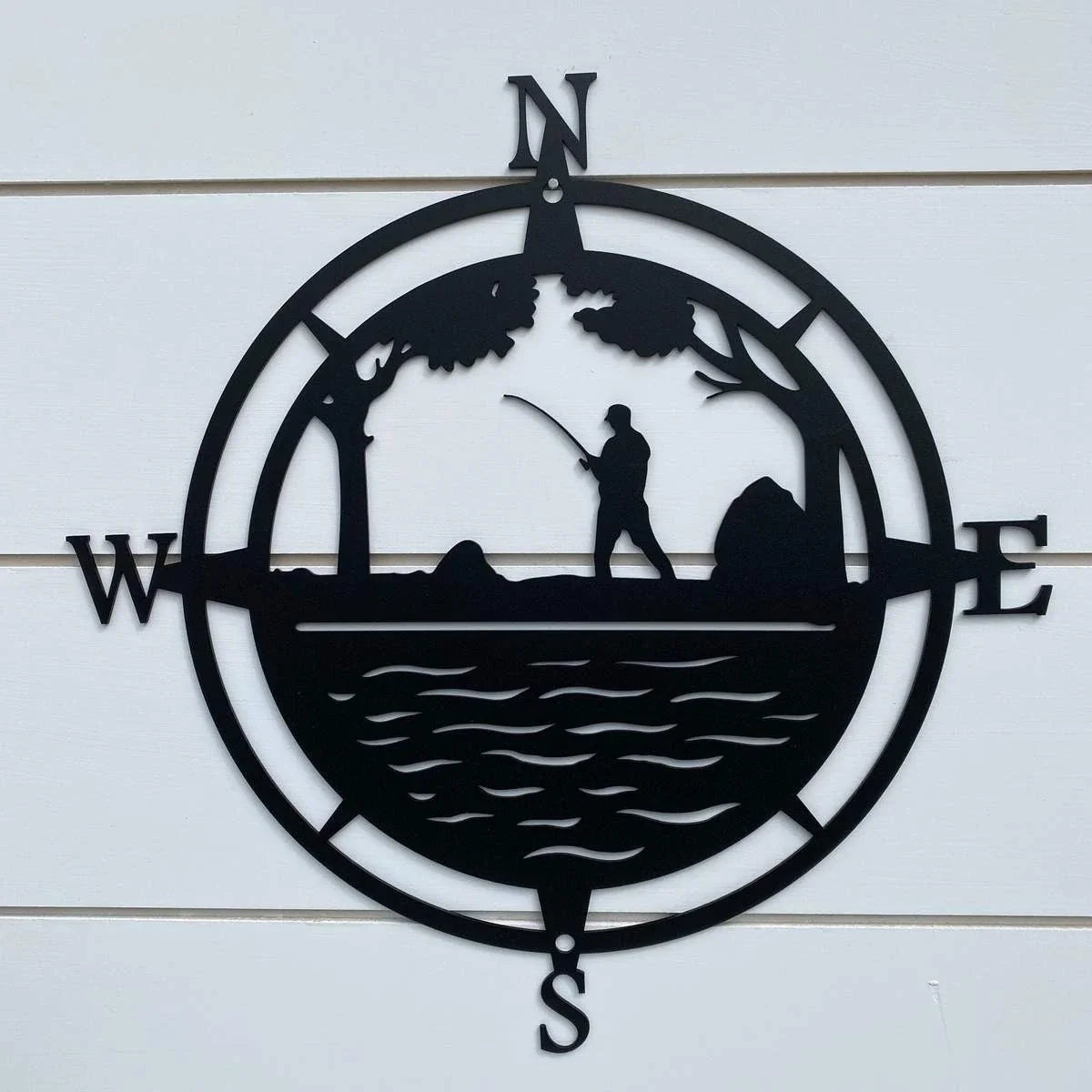 Fisherman Fishing Compass Cut Metal Sign Metal House Sign - 8 inches - metal sign