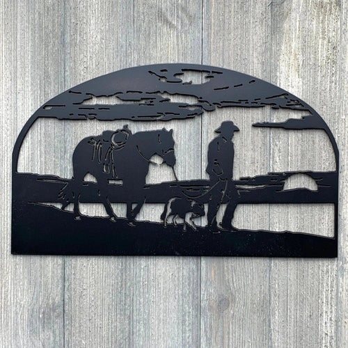 Cowboy Scene Metal Sign Cutout Cut Metal Sign Wall Metal Art - 8 inches - metal sign