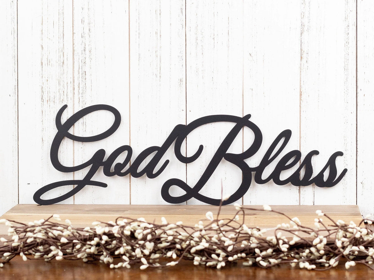 God Bless Metal Sign Black God Bless Metal Sign Religious Spiritual Sign Outdoor Sign Outdoor Metal Art - 8 inches - metal sign