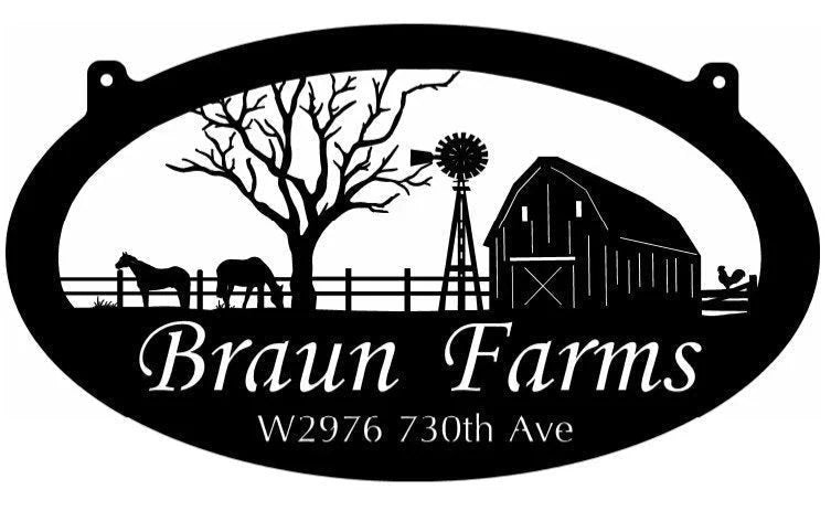 Metal Horse Sign Barn Windmill Horses Fence 3ft Sign Metal House Sign - 8 inches - metal sign