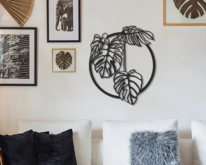 Monstera Leaf Metal Wall Sculpture Flower Botanical - 8 inches - metal sign