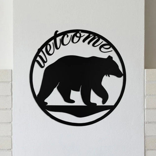 Bear Welcome Sign Cut Metal Sign - 8 inches - metal sign