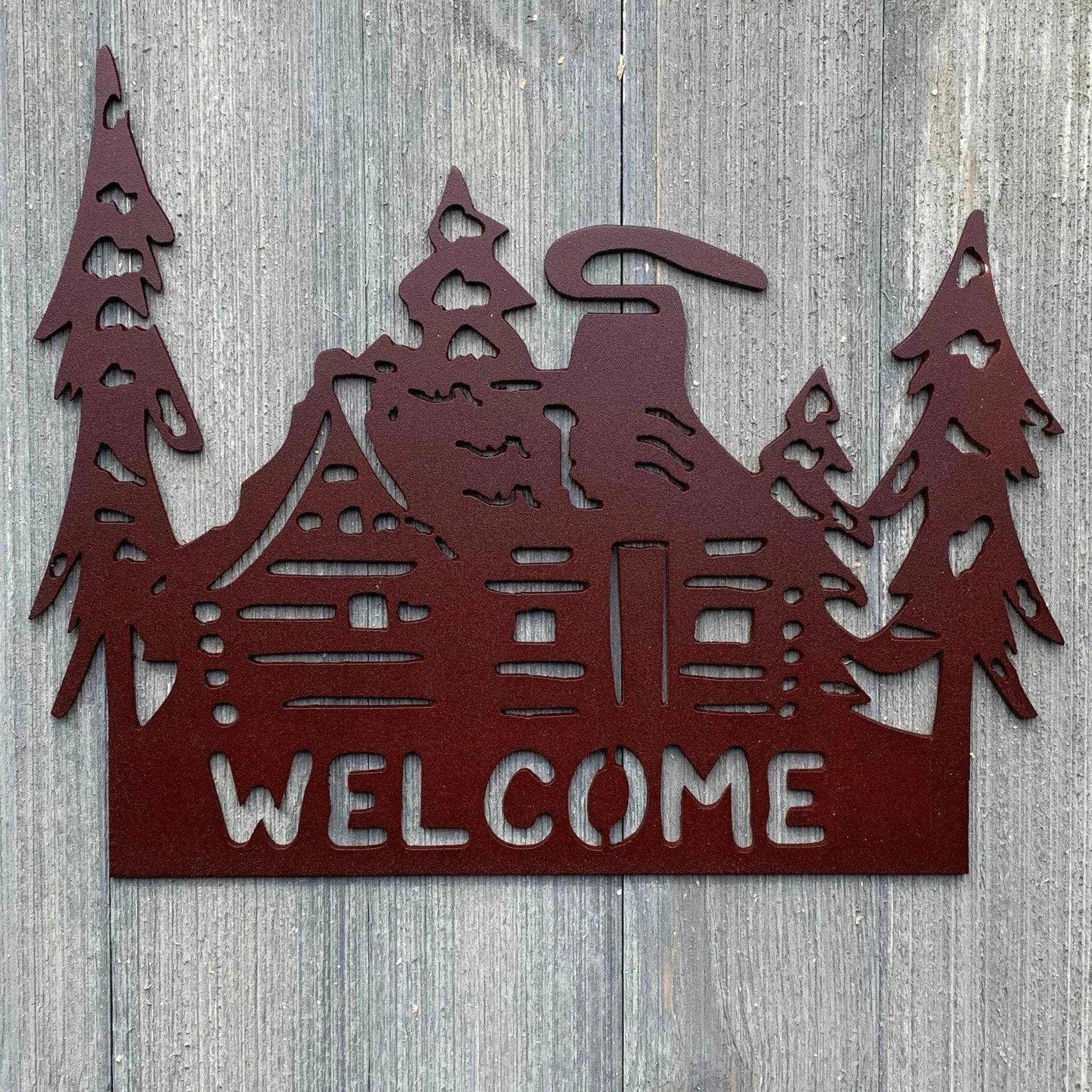 Welcome Cabin Metal Sign Cutout Cut Metal Sign Wall Metal Art - 8 inches - metal sign