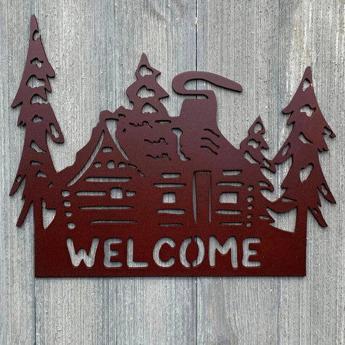 Welcome Cabin Metal Sign Cutout Cut Metal Sign Wall Metal Art - 8 inches - metal sign