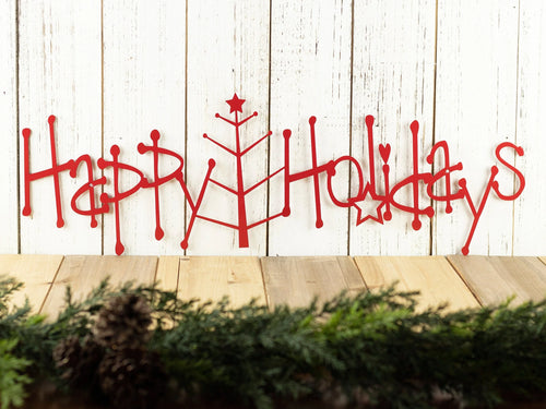 Happy Holidays Metal Sign With Christmas Tree Red Christmas Tree Outdoor Holiday Decor Christmas - 8 inches - metal sign