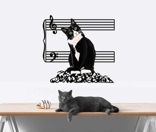 Cat Breaking The Music Note Cut Metal Sign Cut Metal Sign - 8 inches - metal sign