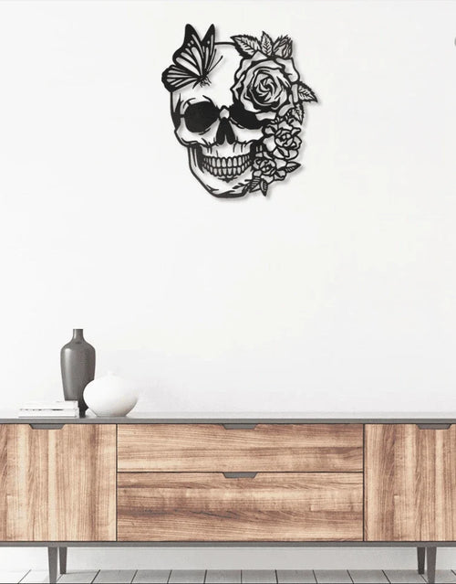 Flower Butterfly Skull Metal House Sign - 8 inches - metal sign