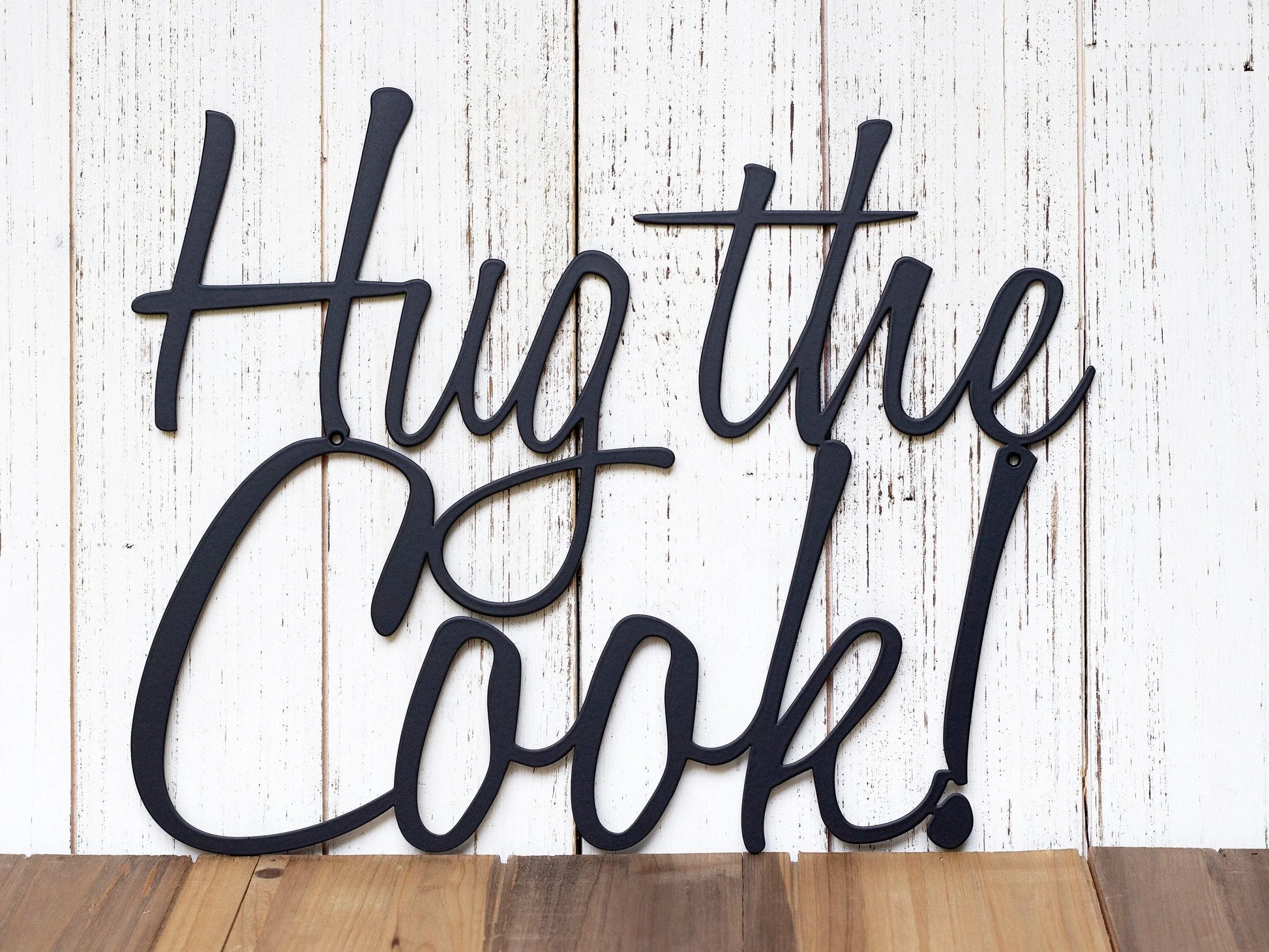 Hug The Cook Metal Sign Black Kitchen Decor Kitchen Sign Plaque Wall Hanging - 8 inches - metal sign