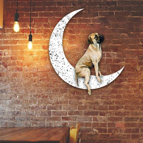 Dog Metal Sign English Mastiff Sit On The Moon Gift for Dog Lover - 8 inches - metal sign