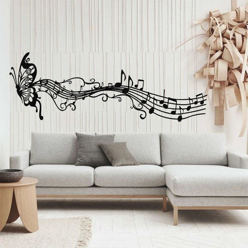 Metal Wall Decor Metal Music Decor Butterfly And Melody Notes Art Home Living Room Decoration Wall Hangings Music Lover Decor - 8 inches - metal sign