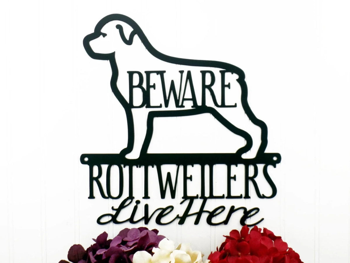 Rottweilers Live Here Metal Sign Black Rottweiler Dog Sign Dog Dog Breed - 8 inches - metal sign